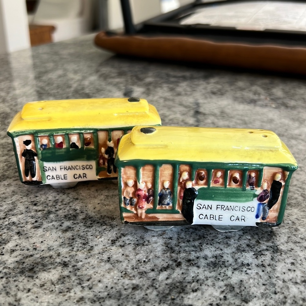 Classic San Francisco cable car salt and pepper shakers